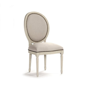 Zentique Medallion Oak Side Chair with Linen-Burlap Upholstery, Timeless Medallion Back, Padded Comfort, 40" Height B004 309 A003/H010