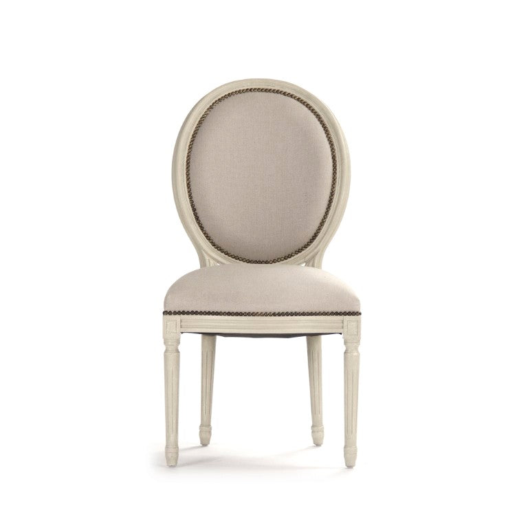 Zentique Medallion Oak Side Chair with Linen-Burlap Upholstery, Timeless Medallion Back, Padded Comfort, 40" Height B004 309 A003/H010