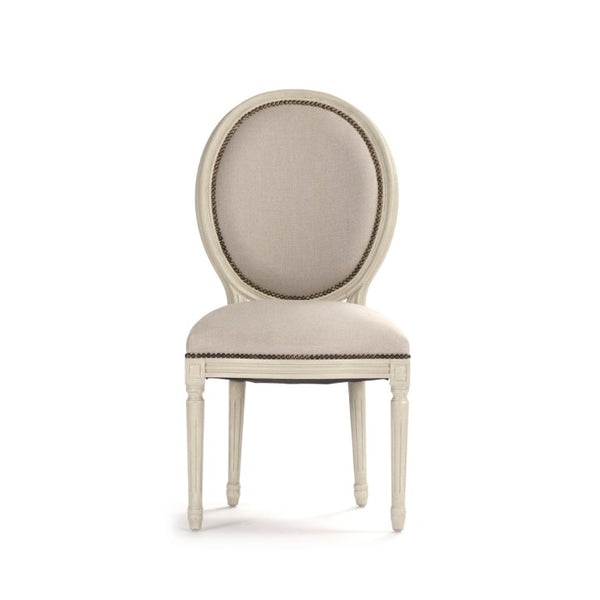 Zentique Medallion Oak Side Chair with Linen-Burlap Upholstery, Timeless Medallion Back, Padded Comfort, 40" Height B004 309 A003/H010