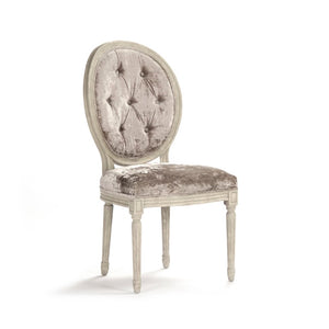 Zentique Medallion Solid Oak Side Chair with Plush Velvet Upholstery, Timeless Medallion-Back Design, USA Crafted Distressed Ivory Oak, Crushed Champagne Velvet B004-Z 309 A