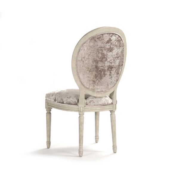 Zentique Medallion Solid Oak Side Chair with Plush Velvet Upholstery, Timeless Medallion-Back Design, USA Crafted Distressed Ivory Oak, Crushed Champagne Velvet B004-Z 309 A