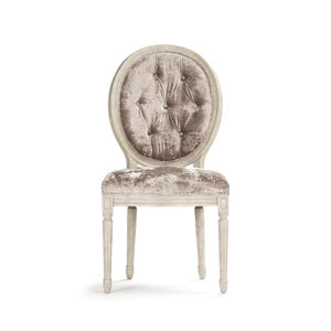 Zentique Medallion Solid Oak Side Chair with Plush Velvet Upholstery, Timeless Medallion-Back Design, USA Crafted Distressed Ivory Oak, Crushed Champagne Velvet B004-Z 309 A