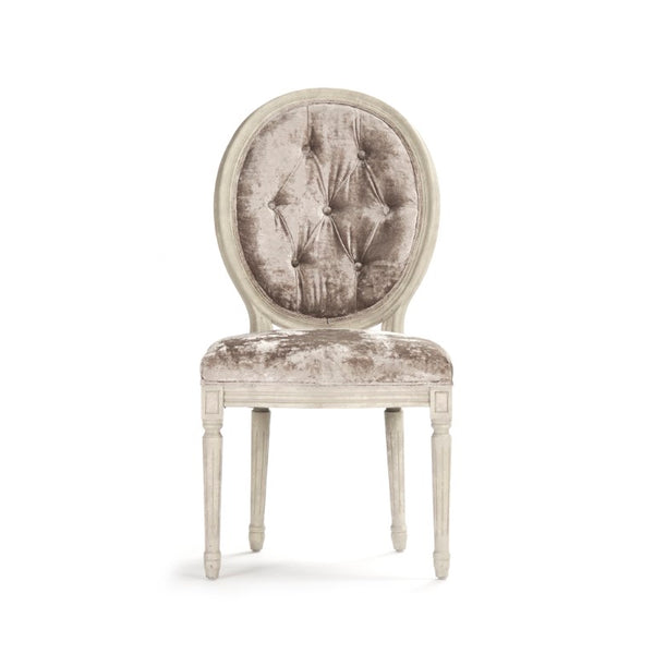 Zentique Medallion Solid Oak Side Chair with Plush Velvet Upholstery, Timeless Medallion-Back Design, USA Crafted Distressed Ivory Oak, Crushed Champagne Velvet B004-Z 309 A