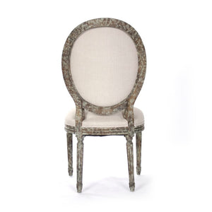 Zentique Medallion Side Chair — Elegant oak-framed dining accent with medallion back, cushioned linen seat for lasting comfort and style Distressed Olive Green Oak, Natural Linen B004 CC008 A003