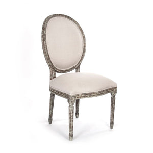Zentique Medallion Side Chair — Elegant oak-framed dining accent with medallion back, cushioned linen seat for lasting comfort and style Distressed Olive Green Oak, Natural Linen B004 CC008 A003