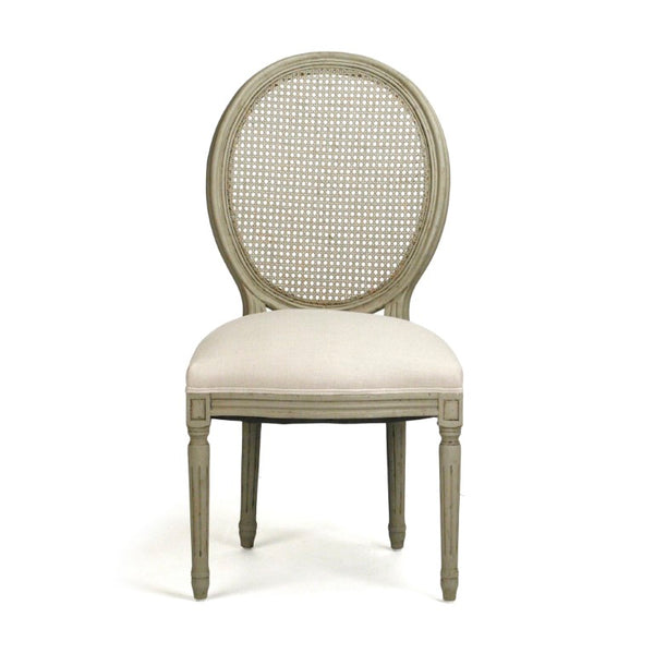 Zentique Medallion Birch Side Chair with Cane Back and Linen Seat — Timeless Medallion Silhouette for Dining & Décor B004 CANE 432 A003