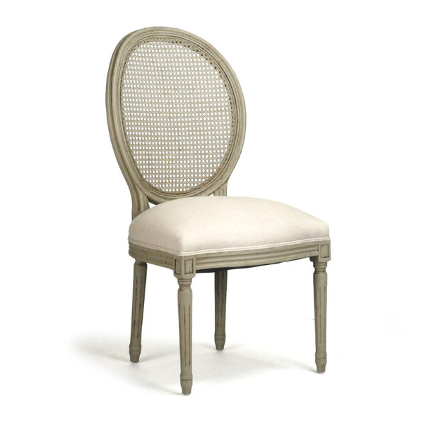 Zentique Medallion Birch Side Chair with Cane Back and Linen Seat — Timeless Medallion Silhouette for Dining & Décor B004 CANE 432 A003
