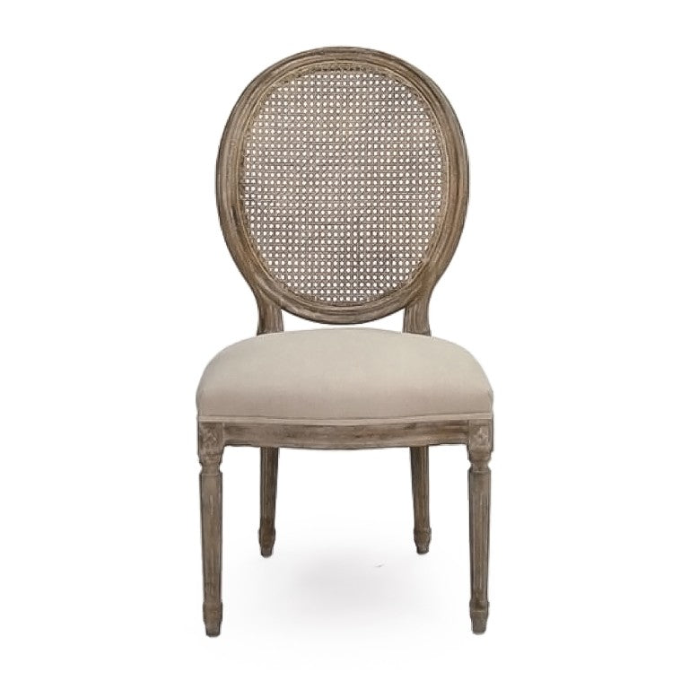 Zentique Medallion Oak Side Chair with Woven Cane Back & Linen Seat — Timeless Comfort for Dining Rooms B004 Cane E272 A003