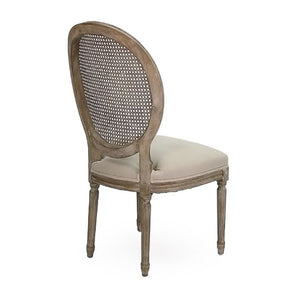 Zentique Medallion Oak Side Chair with Woven Cane Back & Linen Seat — Timeless Comfort for Dining Rooms B004 Cane E272 A003