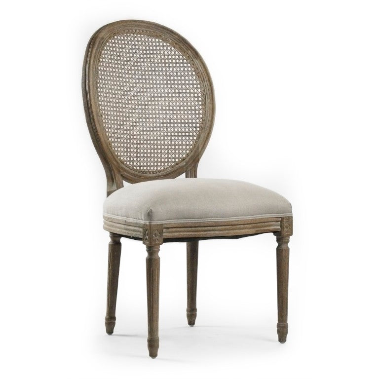 Zentique Medallion Oak Side Chair with Woven Cane Back & Linen Seat — Timeless Comfort for Dining Rooms B004 Cane E272 A003