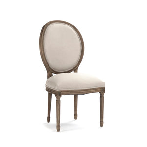 Zentique Medallion Side Chair — Elegant oak-framed dining accent with medallion back, cushioned linen seat for lasting comfort and style Reclaimed Oak, Natural Linen w/ Print B004 E255-3 A003 #61
