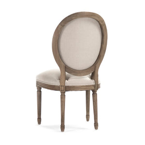 Zentique Medallion Side Chair — Elegant oak-framed dining accent with medallion back, cushioned linen seat for lasting comfort and style Reclaimed Oak, Natural Linen w/ Print B004 E255-3 A003 #61