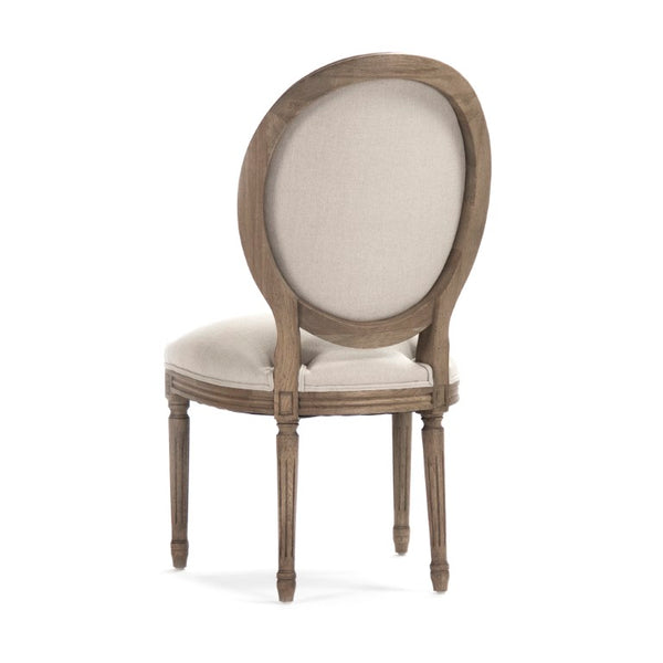 Zentique Medallion Side Chair — Elegant oak-framed dining accent with medallion back, cushioned linen seat for lasting comfort and style Reclaimed Oak, Natural Linen w/ Print B004 E255-3 A003 #61