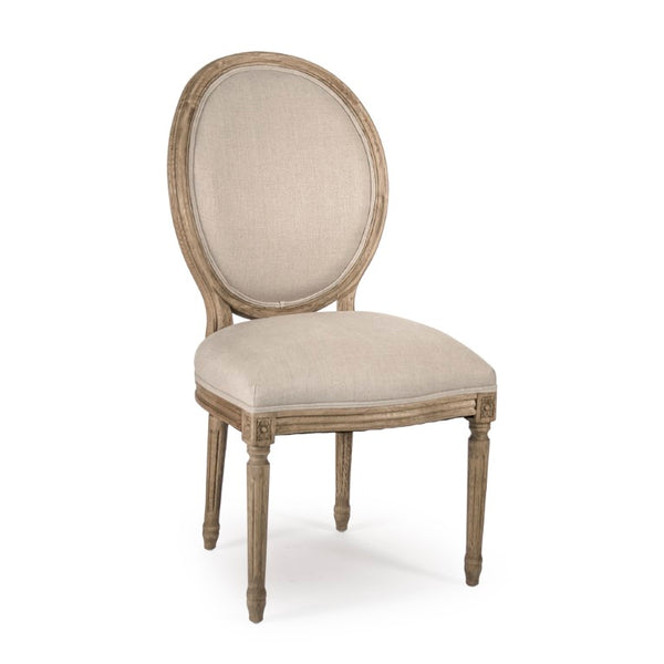 Zentique Medallion Side Chair — Elegant oak-framed dining accent with medallion back, cushioned linen seat for lasting comfort and style Natural Oak, Natural Linen B004 E255 A003