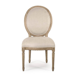 Zentique Medallion Side Chair — Elegant oak-framed dining accent with medallion back, cushioned linen seat for lasting comfort and style Natural Oak, Natural Linen B004 E255 A003