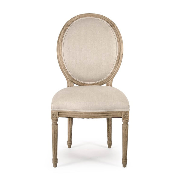Zentique Medallion Side Chair — Elegant oak-framed dining accent with medallion back, cushioned linen seat for lasting comfort and style Natural Oak, Natural Linen B004 E255 A003