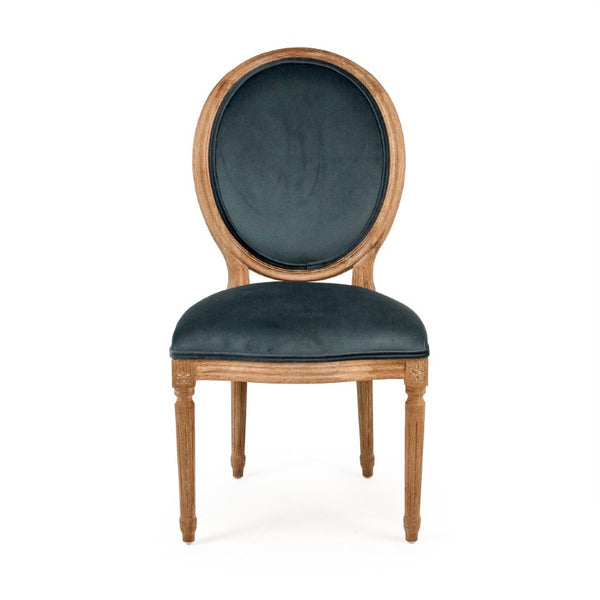 Zentique Medallion Solid Oak Side Chair with Plush Velvet Upholstery, Timeless Medallion-Back Design, USA Crafted Limed Grey Oak, Teal Velvet B004 E272 11909