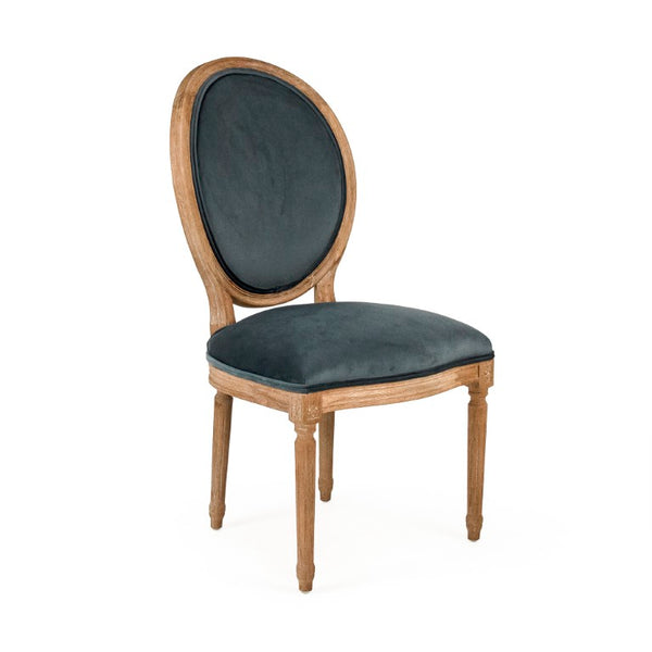 Zentique Medallion Solid Oak Side Chair with Plush Velvet Upholstery, Timeless Medallion-Back Design, USA Crafted Limed Grey Oak, Teal Velvet B004 E272 11909