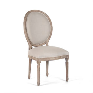 Zentique Medallion Side Chair — Elegant oak-framed dining accent with medallion back, cushioned linen seat for lasting comfort and style Limed Grey Oak, Natural Linen B004 E272 A003