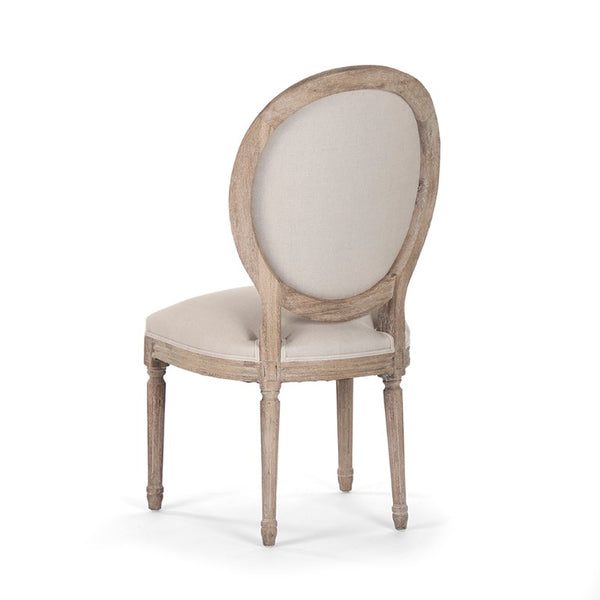 Zentique Medallion Side Chair — Elegant oak-framed dining accent with medallion back, cushioned linen seat for lasting comfort and style Limed Grey Oak, Natural Linen B004 E272 A003