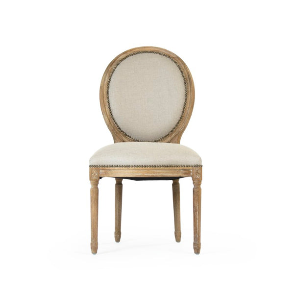 Zentique Medallion Oak Side Chair with Linen Upholstery, Timeless Medallion-Back Design and Cushioned Comfort (97 chars) B004 E272 A003 w/ Nailhead
