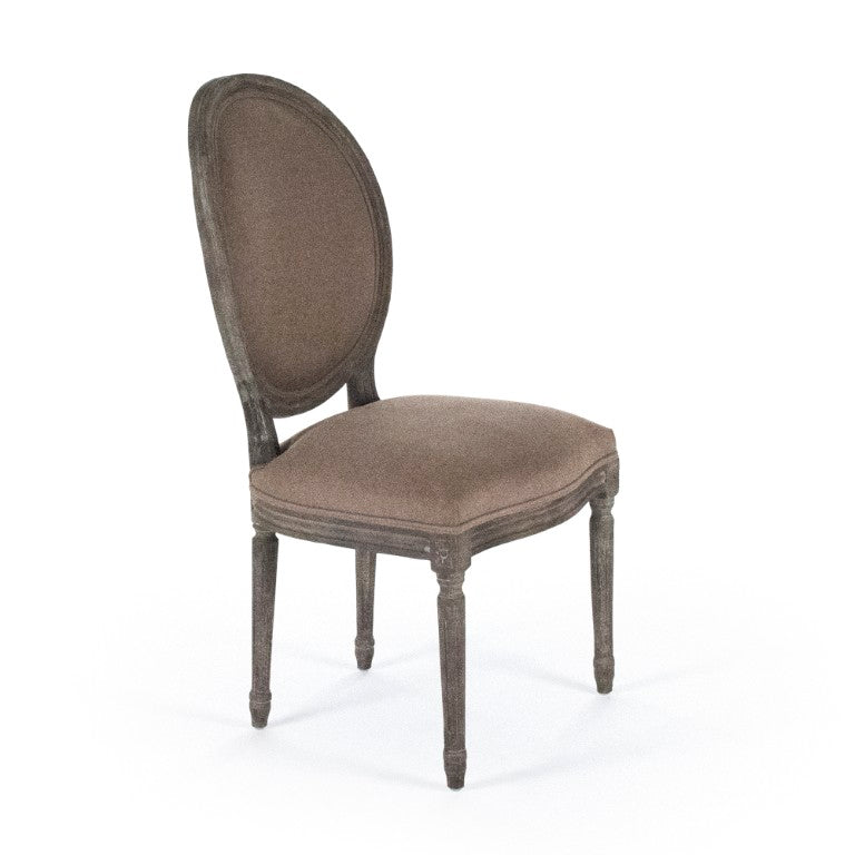 Zentique Medallion Side Chair — Elegant oak-framed dining accent with medallion back, cushioned linen seat for lasting comfort and style Limed Charcoal Oak, Copper Linen B004 E271 A006