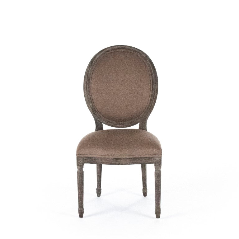 Zentique Medallion Side Chair — Elegant oak-framed dining accent with medallion back, cushioned linen seat for lasting comfort and style Limed Charcoal Oak, Copper Linen B004 E271 A006