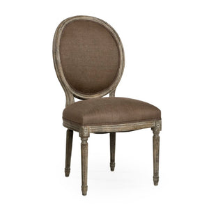Zentique Medallion Side Chair — Elegant oak-framed dining accent with medallion back, cushioned linen seat for lasting comfort and style Limed Grey Oak, Aubergine Linen B004 E272 A008