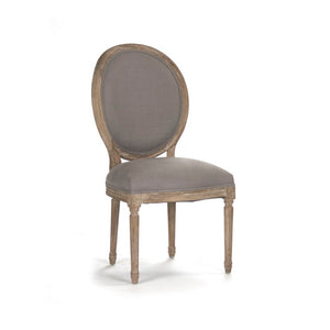 Zentique Medallion Side Chair — Elegant oak-framed dining accent with medallion back, cushioned linen seat for lasting comfort and style Limed Grey Oak, Grey Linen B004 E272 A048