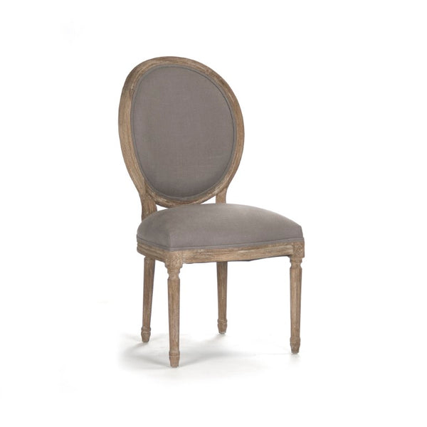 Zentique Medallion Side Chair — Elegant oak-framed dining accent with medallion back, cushioned linen seat for lasting comfort and style Limed Grey Oak, Grey Linen B004 E272 A048