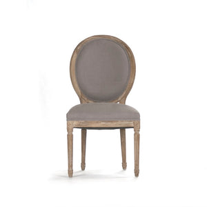 Zentique Medallion Side Chair — Elegant oak-framed dining accent with medallion back, cushioned linen seat for lasting comfort and style Limed Grey Oak, Grey Linen B004 E272 A048