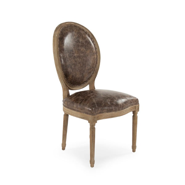 Zentique Medallion Solid Oak Side Chair with Top-Grain Leather Upholstery, Padded Seat & Contoured Back (W21"H40"D21) B004 E272 CP035 Jute
