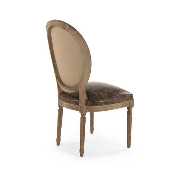 Zentique Medallion Solid Oak Side Chair with Top-Grain Leather Upholstery, Padded Seat & Contoured Back (W21"H40"D21) B004 E272 CP035 Jute