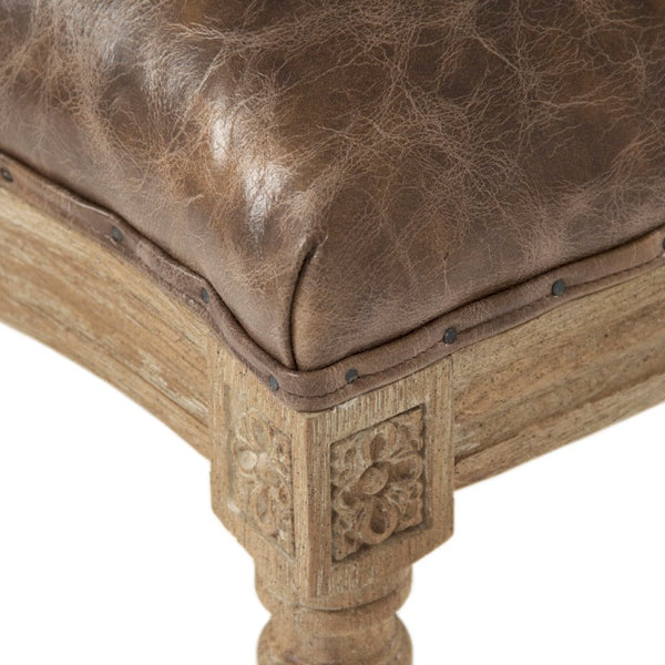 Zentique Medallion Solid Oak Side Chair with Top-Grain Leather Upholstery, Padded Seat & Contoured Back (W21"H40"D21) B004 E272 CP035 Jute