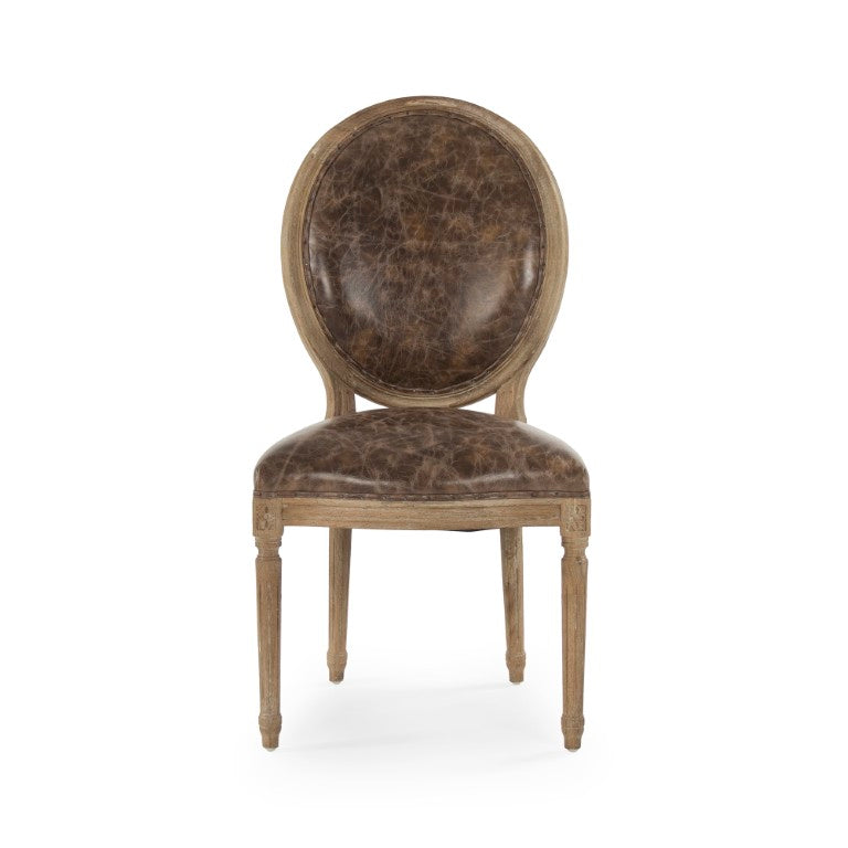 Zentique Medallion Solid Oak Side Chair with Top-Grain Leather Upholstery, Padded Seat & Contoured Back (W21"H40"D21) B004 E272 CP035 Jute