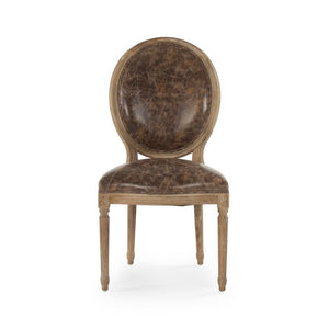 Zentique Medallion Solid Oak Side Chair with Top-Grain Leather Upholstery, Padded Seat & Contoured Back (W21"H40"D21) B004 E272 CP035 Jute