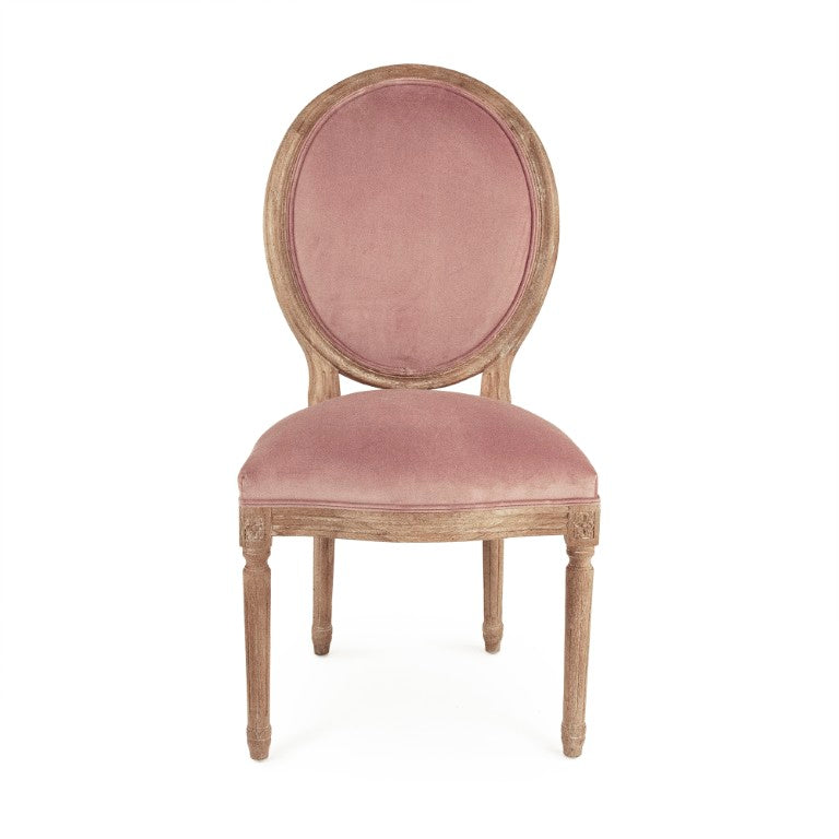 Zentique Medallion Solid Oak Side Chair with Plush Velvet Upholstery, Timeless Medallion-Back Design, USA Crafted Limed Grey Oak, Dusty Rose Velvet B004 E272 V004