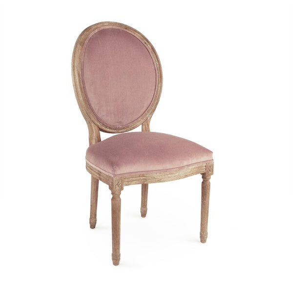 Zentique Medallion Solid Oak Side Chair with Plush Velvet Upholstery, Timeless Medallion-Back Design, USA Crafted Limed Grey Oak, Dusty Rose Velvet B004 E272 V004