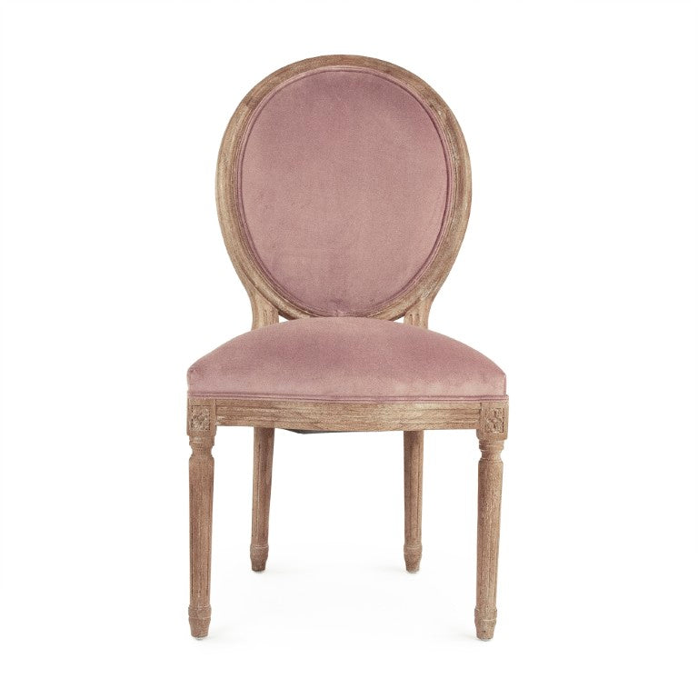 Zentique Medallion Solid Oak Side Chair with Plush Velvet Upholstery, Timeless Medallion-Back Design, USA Crafted Limed Grey Oak, Dusty Rose Velvet B004 E272 V004