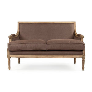 Louis Settee Limed Grey Oak, Aubergine Linen B007-2 E272 A008 Zentique
