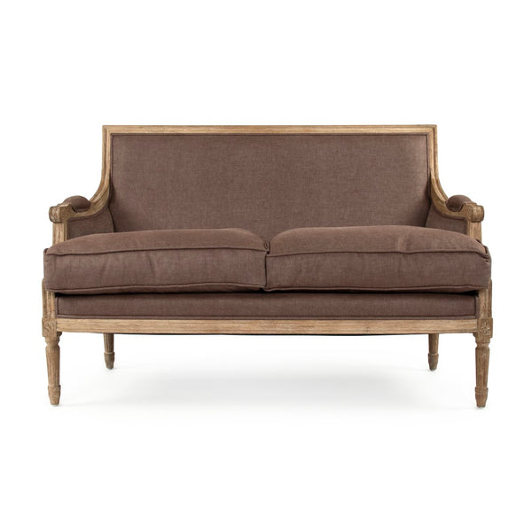 Louis Settee Limed Grey Oak, Aubergine Linen B007-2 E272 A008 Zentique