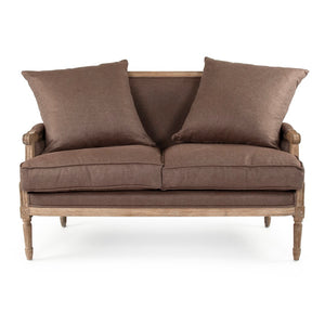 Louis Settee Limed Grey Oak, Aubergine Linen B007-2 E272 A008 Zentique