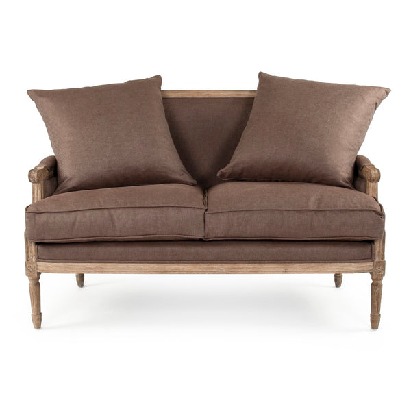 Louis Settee Limed Grey Oak, Aubergine Linen B007-2 E272 A008 Zentique