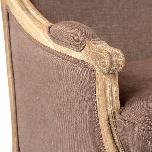 Louis Settee Limed Grey Oak, Aubergine Linen B007-2 E272 A008 Zentique