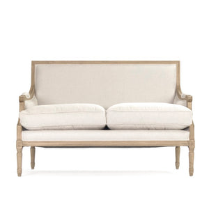Zentique Louis classic settee with solid oak frame and breathable linen upholstery — timeless comfort & style for two Natural Oak, Natural Linen B007-2 E255 A003