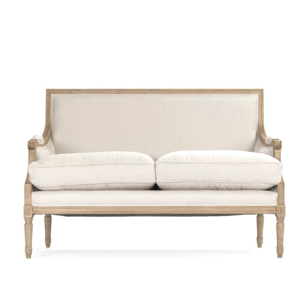 Zentique Louis classic settee with solid oak frame and breathable linen upholstery — timeless comfort & style for two Natural Oak, Natural Linen B007-2 E255 A003