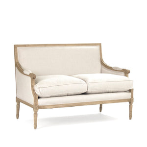 Zentique Louis classic settee with solid oak frame and breathable linen upholstery — timeless comfort & style for two Natural Oak, Natural Linen B007-2 E255 A003
