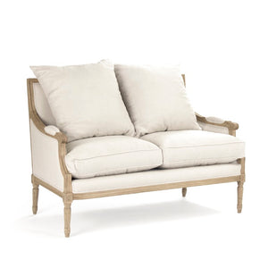 Zentique Louis classic settee with solid oak frame and breathable linen upholstery — timeless comfort & style for two Natural Oak, Natural Linen B007-2 E255 A003