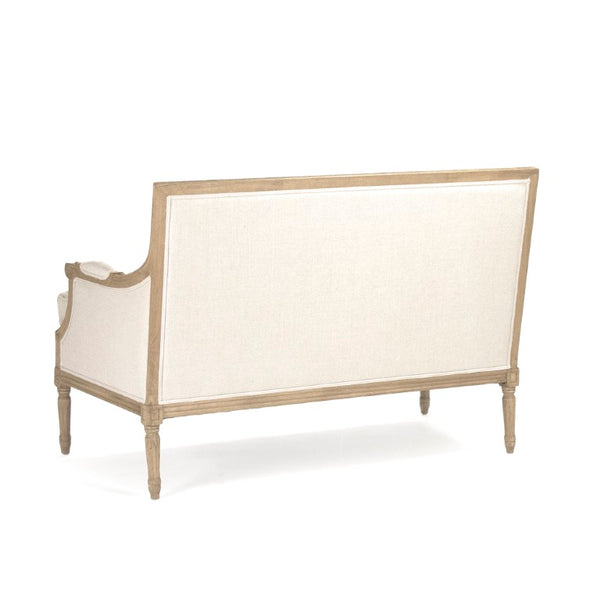 Zentique Louis classic settee with solid oak frame and breathable linen upholstery — timeless comfort & style for two Natural Oak, Natural Linen B007-2 E255 A003