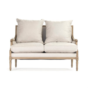 Zentique Louis classic settee with solid oak frame and breathable linen upholstery — timeless comfort & style for two Natural Oak, Natural Linen B007-2 E255 A003